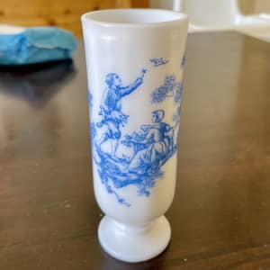 Vintage Milk Liqueur Glass Avon Colonial Blue White Vase Candle Holder