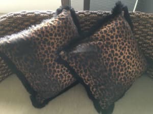 Leopard print velvet cushions x 2 (brand new) 