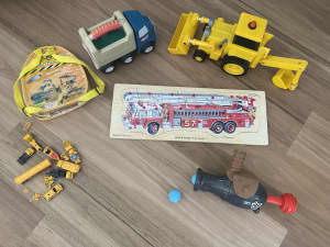Boy toddler toy bundle of fire truck puzzle, construction vehicles etc