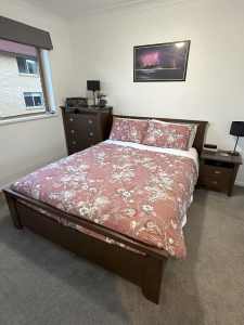 Wooden bedroom suite with tallboy Queen bed