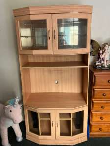Timber cabinet - glass doors. Space for TV or console - good condition