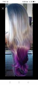 Wig dark roots to grey to purple 
