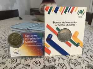 1988 Bicentennial school coin, 2001 centenary of federation medallion