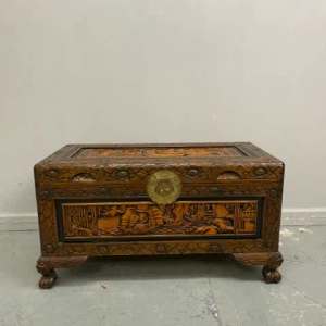 Vintage Camphor Storage Chest with Boat Motif