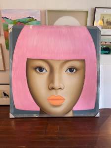 Custom Made Pink Hair Lady Acrylic Painting