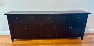 Black timber 5-door sideboard with drawers. As new!!