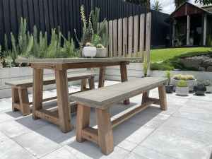 Natural concrete dining table with Ironbark hardwood legs
