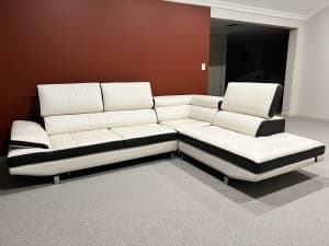 White Leather L Shaped Sofa