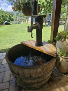 Wine barrel water feature 
