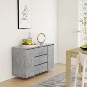 Sideboard with 3 Drawers Concrete Grey 120x41x75 cm Engineered Wo...