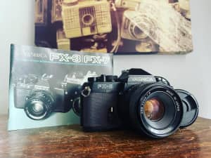 Yashica FX-3 SLR with Yashica F2 55mm Lens with User Manual, Lens Cap