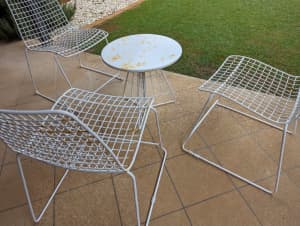 Steel White Patio Set (3 Chairs & Table) - Rusty