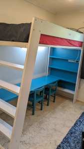 Loft bed with desk and bookshelf