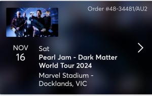 Pearl Jam tickets x 2 - Sat 16 Nov Melbourne