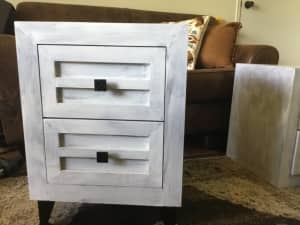 Sturdy bedside tables (2) timber and ply
