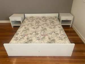IKEA Queen Size Bed and Bedside Tables
