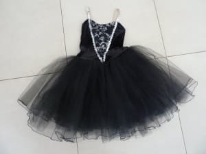 Dance Costume Black Velvet leotard attached tulle tutu. Child 12-14yr