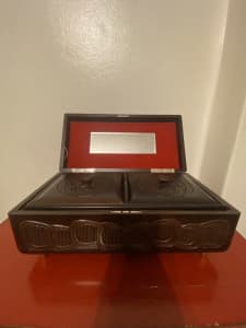 Vintage etched wooden music jewellery box