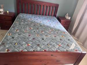 Queen size bed and bed side tables