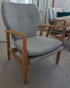 Scandinavian Armchair x 2 - Solid Wood - Light Grey Fabric