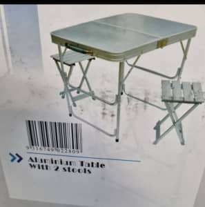 Folding Aluminium Table with 2 stools for Camping or Picnics -NEW!