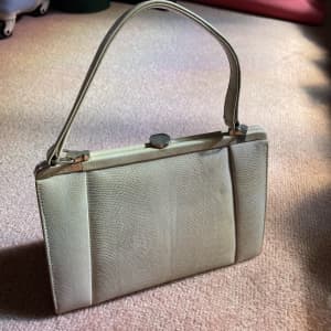 Vintage Retro GOLD CREST Leather Formal Bag Handbag /Genuine Lizard