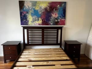 Queen Tasmanian oak bed frame with bedside drawers