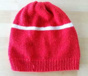 Red and white knitted beanie - great for Dolphins NRL