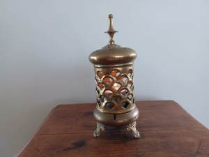 Vintage brass candle holder/ lantern holds a single taper type candle