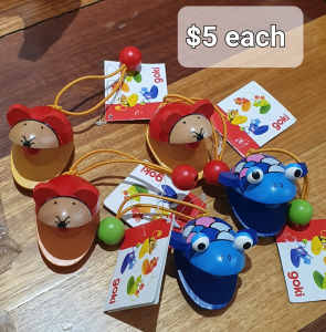 Goki Wooden Toy Castanet Animals Music Toy Mouse Fish brand new
