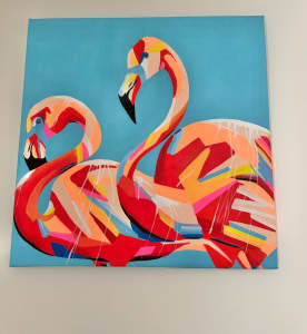 Vibrant Flamingo Duo - Contemporary Canvas Art