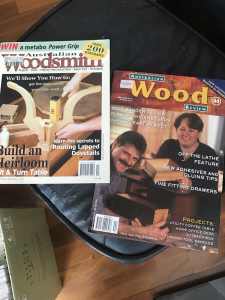 Box of woodworking magazines