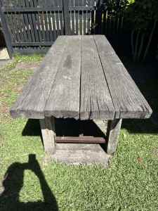 Outdoor table made from recycled flinders pier timbers
