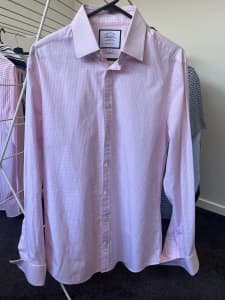 Charles Tyrwhitt Pink Chequered Shirt 39 (15.5) French Cuff Slim Fit