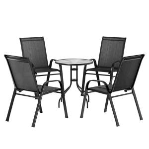 Gardeon 5PC Bistro Set Outdoor Table and Chairs Stackable Outdoor Fur