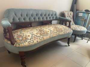 Antique 2 seater couch and chair