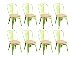 ALL MUST GO 8 x Brand New Green Wooden Seat Metal Tolix Dining Chair
