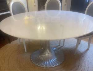 Coco Republic Round Marble Top Dining Table with pedestal base 