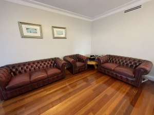 Moran Chesterfield Leather Sofa Set