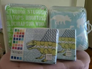 NEW Hiccups retro dinosaur double quilt cover sets x2 and cushions