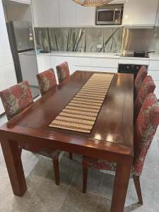 Solid timber dining table with 6 chairs