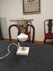 Vintage antique brass marble table lamp