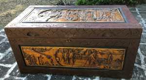 Large Hand Carved Solid Timber Storage Chest Trunk Box