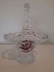 Beautiful Vintage Lead Crystal Basket with Bird Design