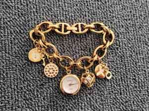 Gold Watch Chain Bracelet with Charms
