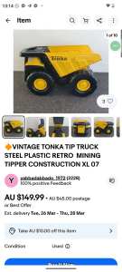 Tonka truck exactly like this one for $50 texte for original pics 