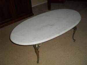 VINTAGE BRASS AND MARBLE COFFEE TABLE.