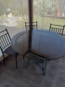 GLASS TABLE POWDER COATED INDOOR OUTDOOR AND CHAIRS