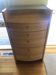 Single bed suite, mattress, bed side table and chest of drawers