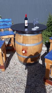 Wine barrel table with stools